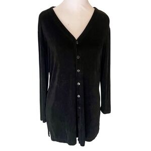 Chico's Travelers Black Button Down Tunic Top Long Sleeve Career Casual XS/S‎